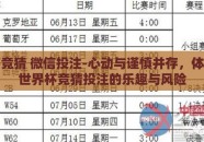 世界杯竞猜 微信投注-心动与谨慎并存，体验微信世界杯竞猜投注的乐趣与风险