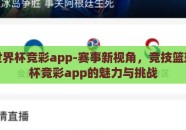 篮球世界杯竞彩app-赛事新视角，竞技篮球世界杯竞彩app的魅力与挑战