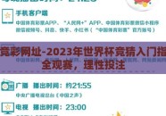 世界杯竞彩网址-2023年世界杯竞猜入门指南，安全观赛，理性投注