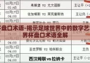 世界杯盘口术语-揭示足球世界中的数字艺术，世界杯盘口术语全解