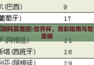 世界杯如何买竞彩-世界杯，竞彩指南与智慧投注策略