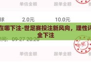 世界杯在哪下注-世足赛投注新风向，理性评估，安全下注