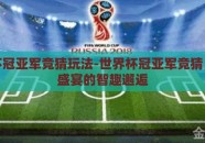 世界杯冠亚军竞猜玩法-世界杯冠亚军竞猜，足球盛宴的智趣邂逅