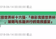 体彩竞猜世界杯十六强-「体彩竞猜世界杯十六强，策略与乐趣并行的竞技盛宴」