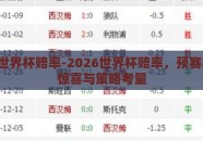 2026世界杯赔率-2026世界杯赔率，预赛阶段的惊喜与策略考量