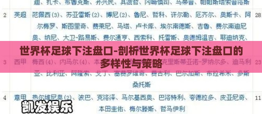 世界杯足球下注盘口-剖析世界杯足球下注盘口的多样性与策略 世界杯足球下注盘口-剖析世界杯足球下注盘口的多样性与策略