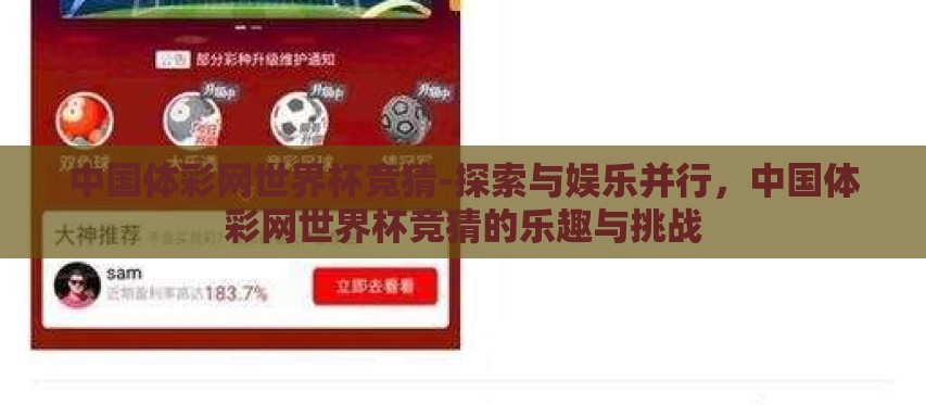 中国体彩网世界杯竞猜-探索与娱乐并行，中国体彩网世界杯竞猜的乐趣与挑战