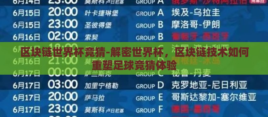 区块链世界杯竞猜-解密世界杯，区块链技术如何重塑足球竞猜体验