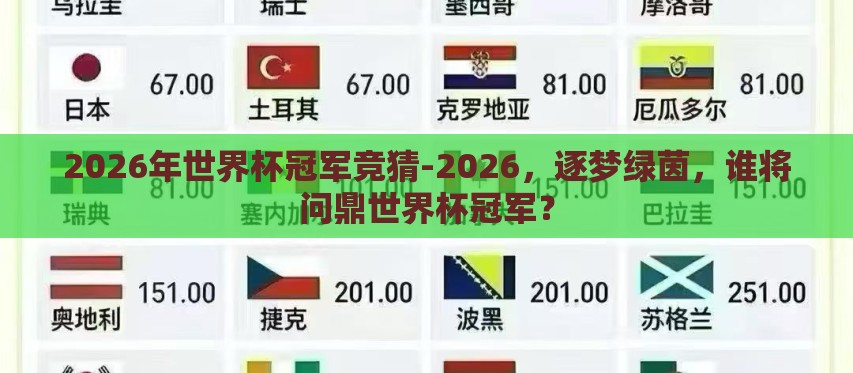 2026年世界杯冠军竞猜-2026,逐梦绿茵,谁将问鼎世界杯冠军? 2026年世界杯冠军竞猜-2026,逐梦绿茵,谁将问鼎世界杯冠军?