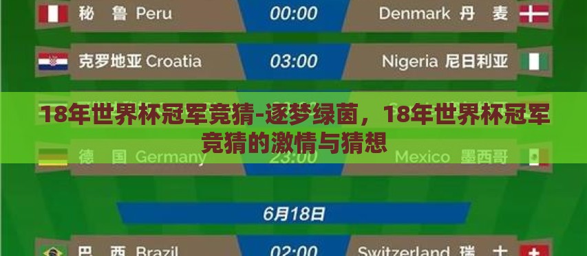 18年世界杯冠军竞猜-逐梦绿茵，18年世界杯冠军竞猜的激情与猜想