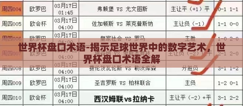 世界杯盘口术语-揭示足球世界中的数字艺术，世界杯盘口术语全解