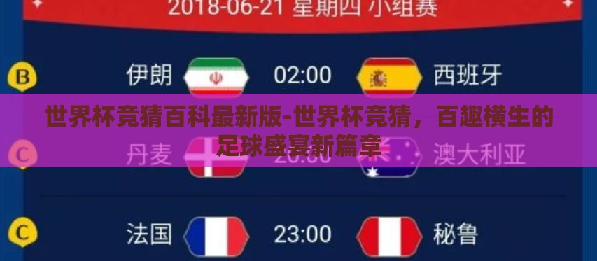 世界杯竞猜百科最新版-世界杯竞猜，百趣横生的足球盛宴新篇章