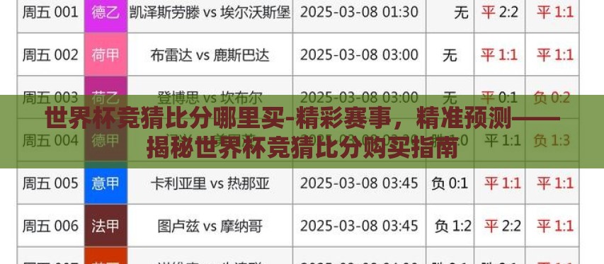 世界杯竞猜比分哪里买-精彩赛事，精准预测——揭秘世界杯竞猜比分购买指南