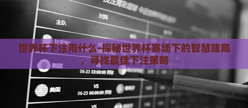 世界杯下注用什么-探秘世界杯赛场下的智慧赌局,寻找最佳下注策略 世界杯下注用什么-探秘世界杯赛场下的智慧赌局,寻找最佳下注策略